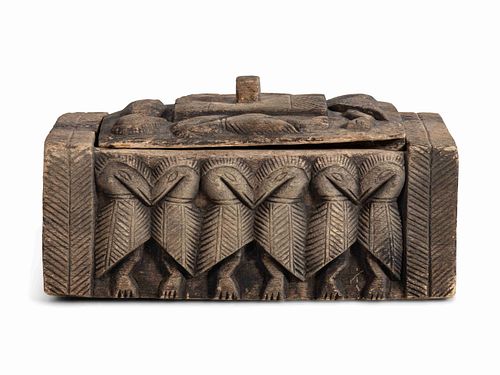 Sepik River Region Papua New Guinea Hornbill Carved Wooden Box and Cover