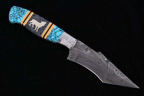 Navajo Dave Yellowhorse Turquoise Wolf Knife