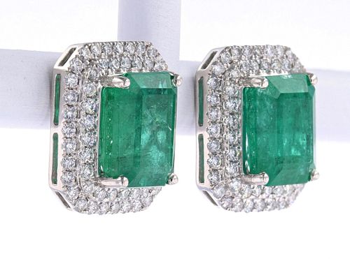 Classic 7.68ct Emerald & Diamond Platinum Earrings
