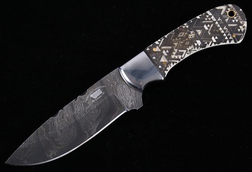 Navajo Pattern Scrimshaw Damascus Knife of Bozeman
