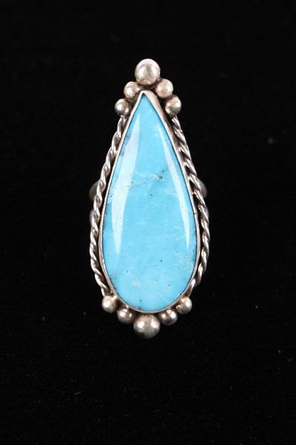 Navajo M. House Kingman Turquoise Sterling Ring