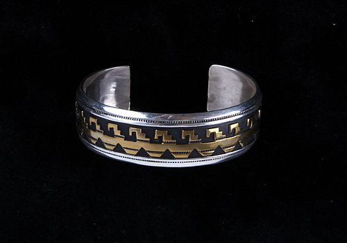 Navajo T&R Singer Sterling Gold Overlay Bracelet