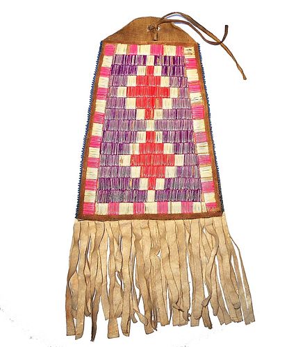 Crow Fully Quilled Hide Dispatch Bag c. 1890