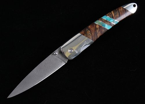 Spalted Beech Wood & Turquoise Damascus Knife