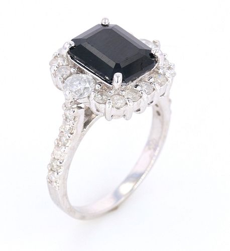 Dark Blue Sapphire & Diamond 14K Ring