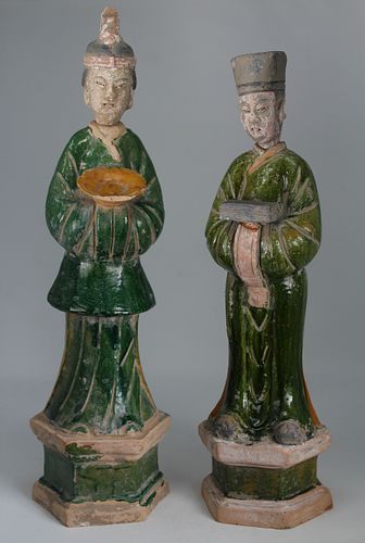 Chinese, Early Antique Sancai Glazed Court Figures