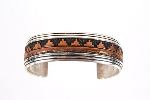 Navajo T&R Singer Sterling Copper Overlay Bracelet