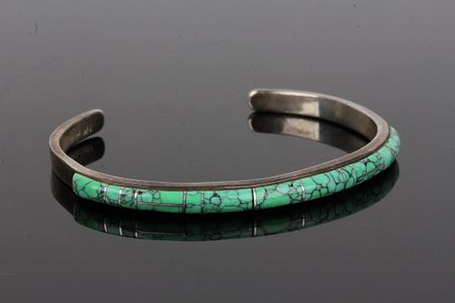 Signed Navajo Sterling & Turquoise Bracelet