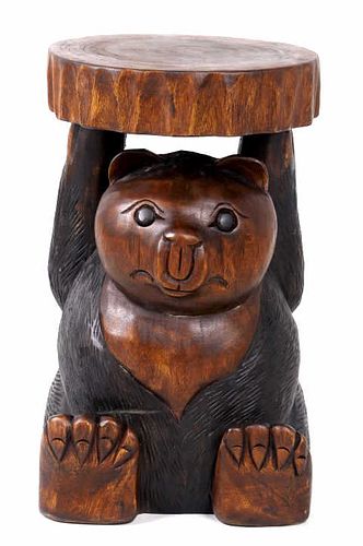 Carved Wood Bear Pedestal