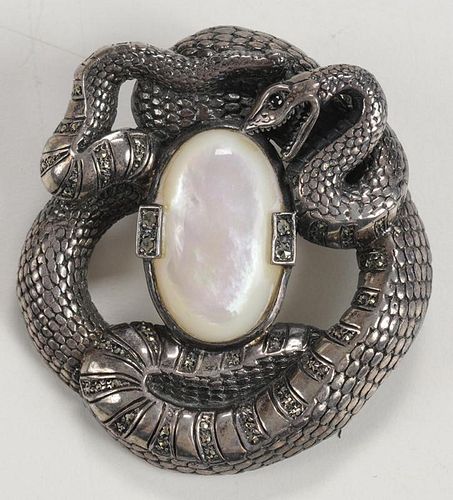 Vintage Sterling Silver Snake Brooch