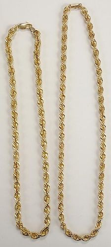 Two 14 Karat Yellow Gold Rope Chain