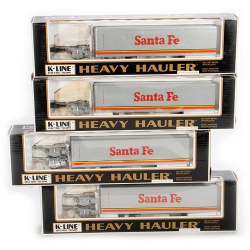 O Gauge K-Line Heavy Hauler Santa Fe Trailers with Rail Mounting Trucks