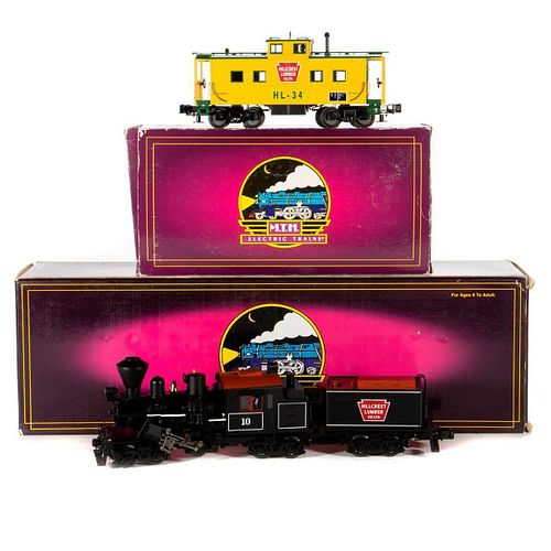 O Gauge MTH 20-3039-1 Hillcrest Lumber Company Climax Locomotive and 20-91028 Hillcrest Lumber Company Caboose