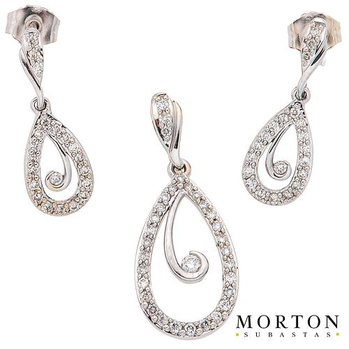 PENDANT AND EARRINGS SET WITH DIAMONDS. 14K WHITE GOLD