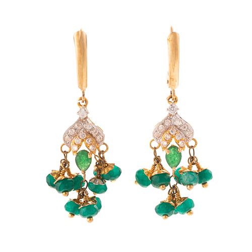 A Pair of 14K Emerald & Sapphire Dangle Earrings