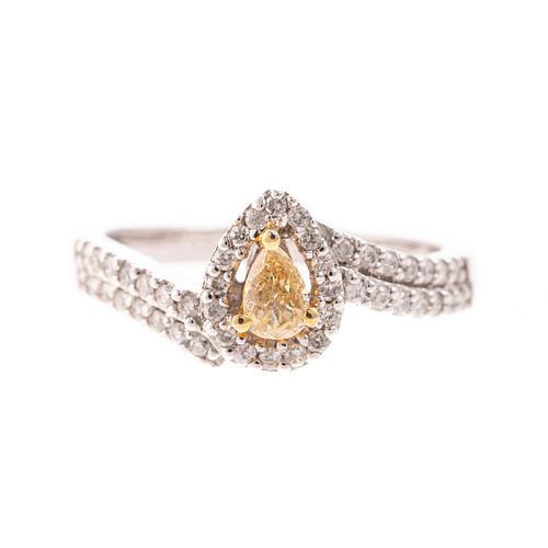 A Pear Shape Yellow Diamond Ring in 14K