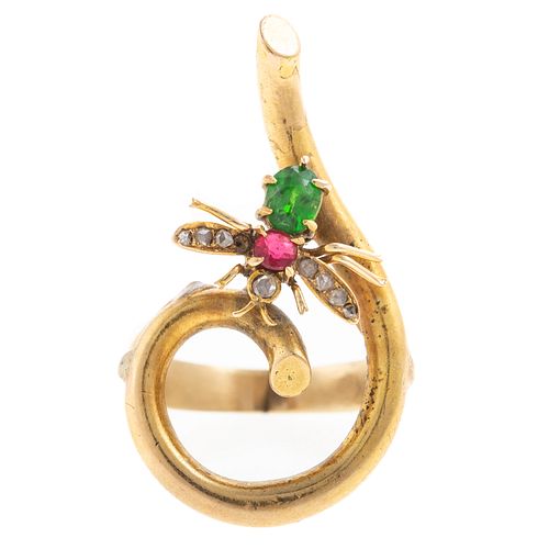 A Whimsical Insect Ring with Gemstones in 14K