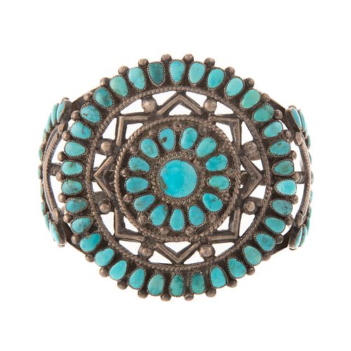 A Large Sterling Zuni Turquoise Cuff Bracelet