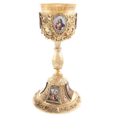 Russian Silver Gilt & Enameled Chalice