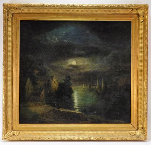 FINE Dutch Golden Age Nocturnal Harbor Painting