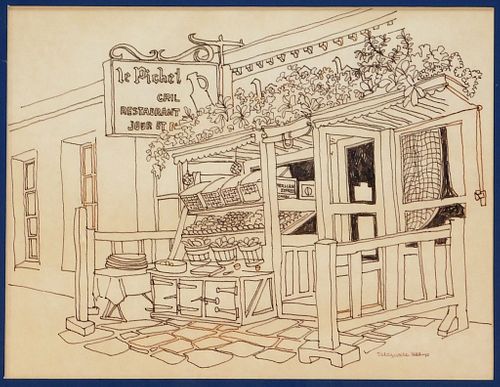 Maxwell Mays French Market Bistro Ink Drawing