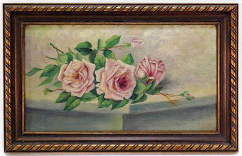 American Antique Still Life Painting of Roses