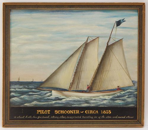 American Folk Style Maritime Schooner Painting