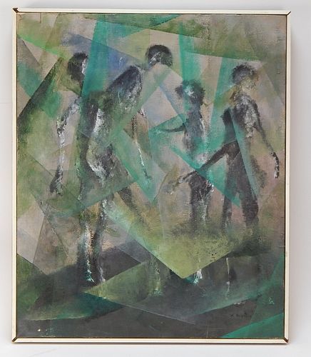 W. Reynolds Cubist Painting of Walking Figures