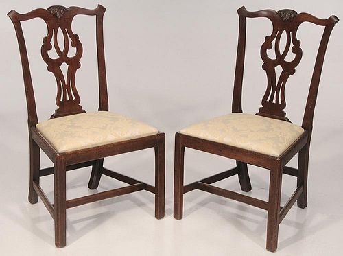 Pair Chippendale Carved Walnut Side