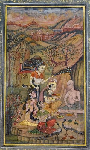 Indian Mughal Painting of Queen Meeting Sufi Saint