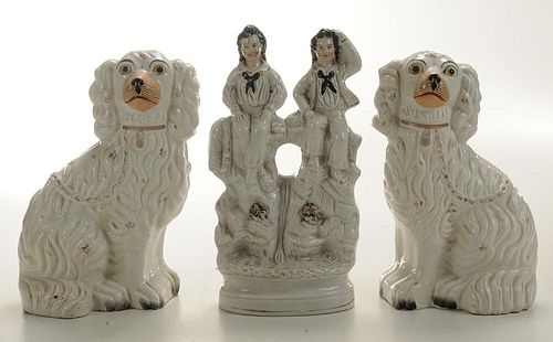 Pair Staffordshire Seated Spaniels