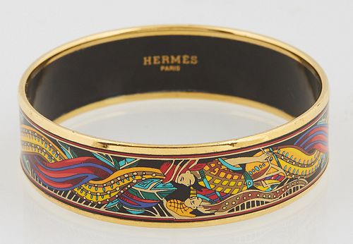 Hermes Wide Bangle Bracelet, with enamel black MC print, stamped "Hermes, Made in Austria Y" on the interior of the bangle, Dia.- 2...