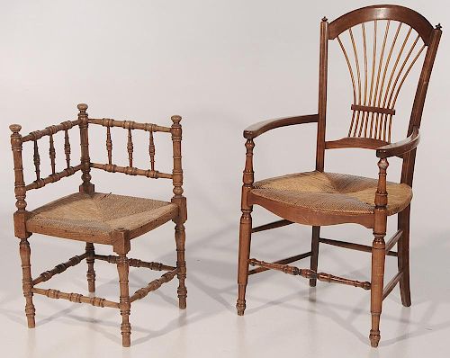 English Fruitwood Open-Arm Chair and a