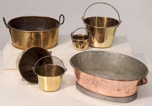 Six Brass Buckets and Basins