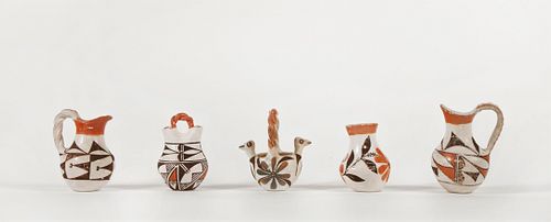 Acoma, Group of Five Miniature Polychrome Pots