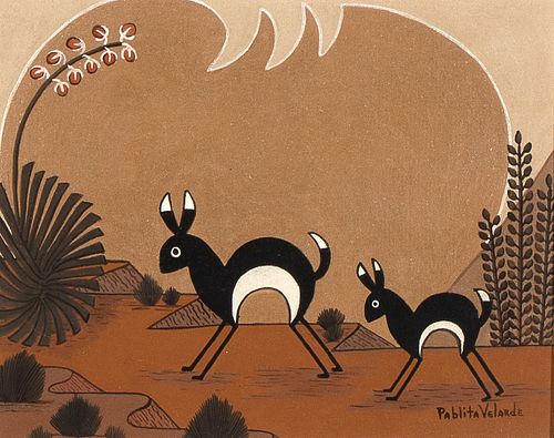 Pablita Velarde [Tse Tsan], Untitled (Jack Rabbits), ca. 1965