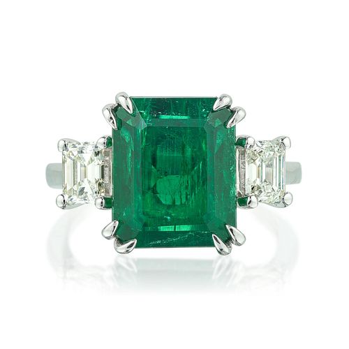 3.29-Carat No-Oil Emerald and Diamond Ring