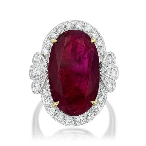 12.50-Carat Unheated Ruby and Diamond Ring