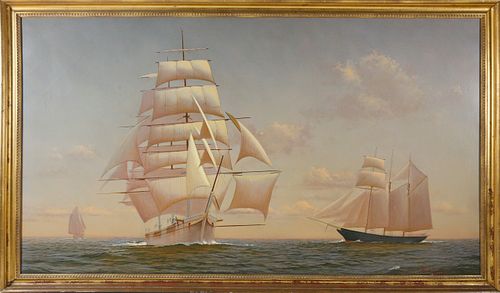 Michael Keane Oil on Canvas "Paul Revere" Approaching Boston Harbor