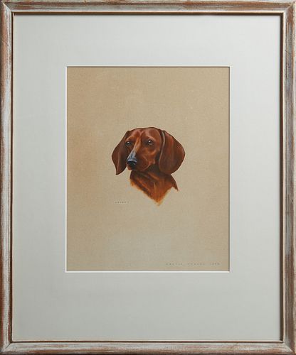 Newton Howard (1912-1984, New Orleans), "Brandy," 1948, watercolor, titled left center, signed and dated lower right, presented in a distressed polych