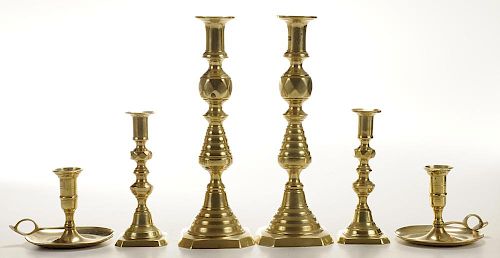 Two Pairs Brass Push-Up Candlesticks