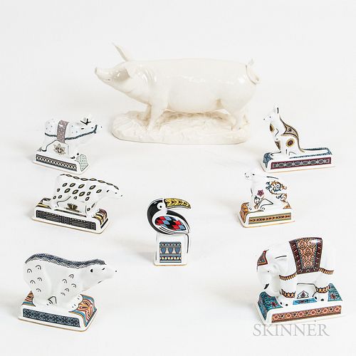 Seven Wedgwood "Noah's Ark Collection" Porcelain Animals and a Queen's Ware Pig
