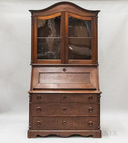 Victorian Glazed Walnut Slant-lid Desk/Bookcase