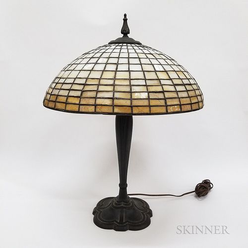 Leaded Glass and Bronzed Metal Table Lamp