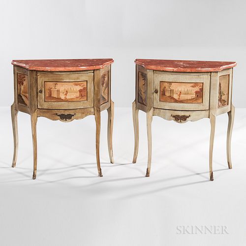 Pair of Italian Marble-top Painted Side Tables