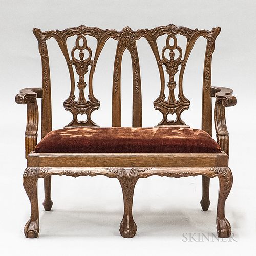 Child's Chippendale-style Carved Mahogany Double-back Settee