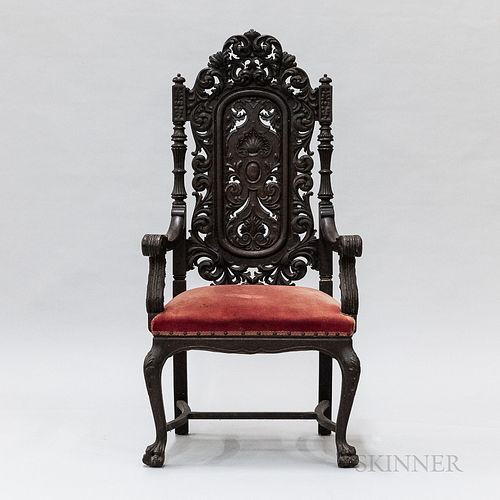 Large Baroque-style Carved Oak Armchair