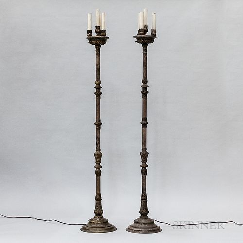 Pair of Neoclassical-style Silvered Metal Floor Lamps
