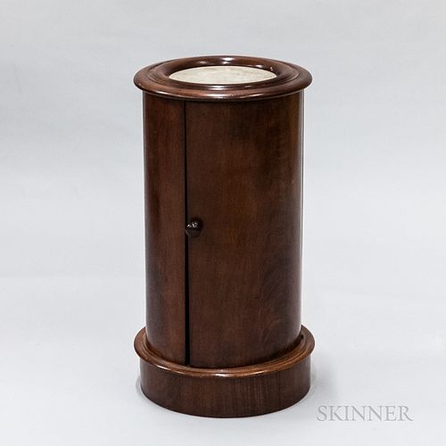 Mahogany Veneer Marble-top Cylindrical Cabinet