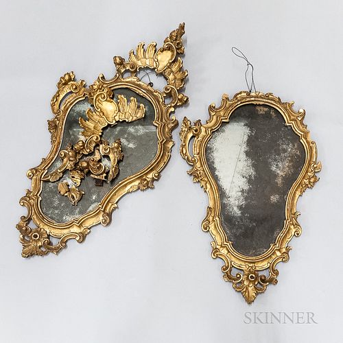 Pair of Italian Rococo Carved Gilt-gesso Mirrors